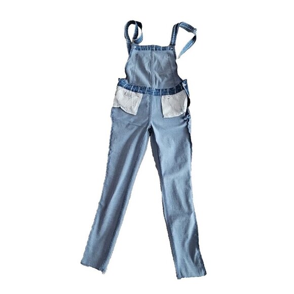 Almost Famous Overall Women's Size Small Striped Side Zip Med Wash ST# M53X-EF - Picture 5 of 16